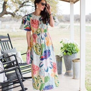 Tropical Leaf Print Maxi Dress